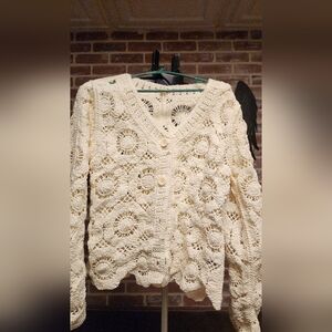POL Cream Crochet Cardigan
